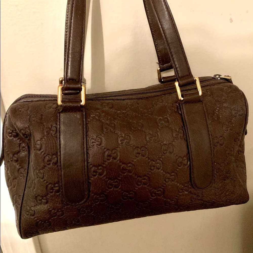 Gucci Brown Guccissima Logo Lthr Top Handle, EUC!